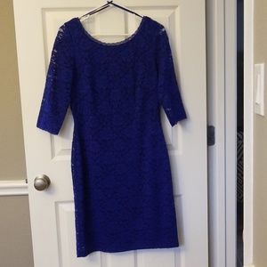Blue lace scoop neck mini dress